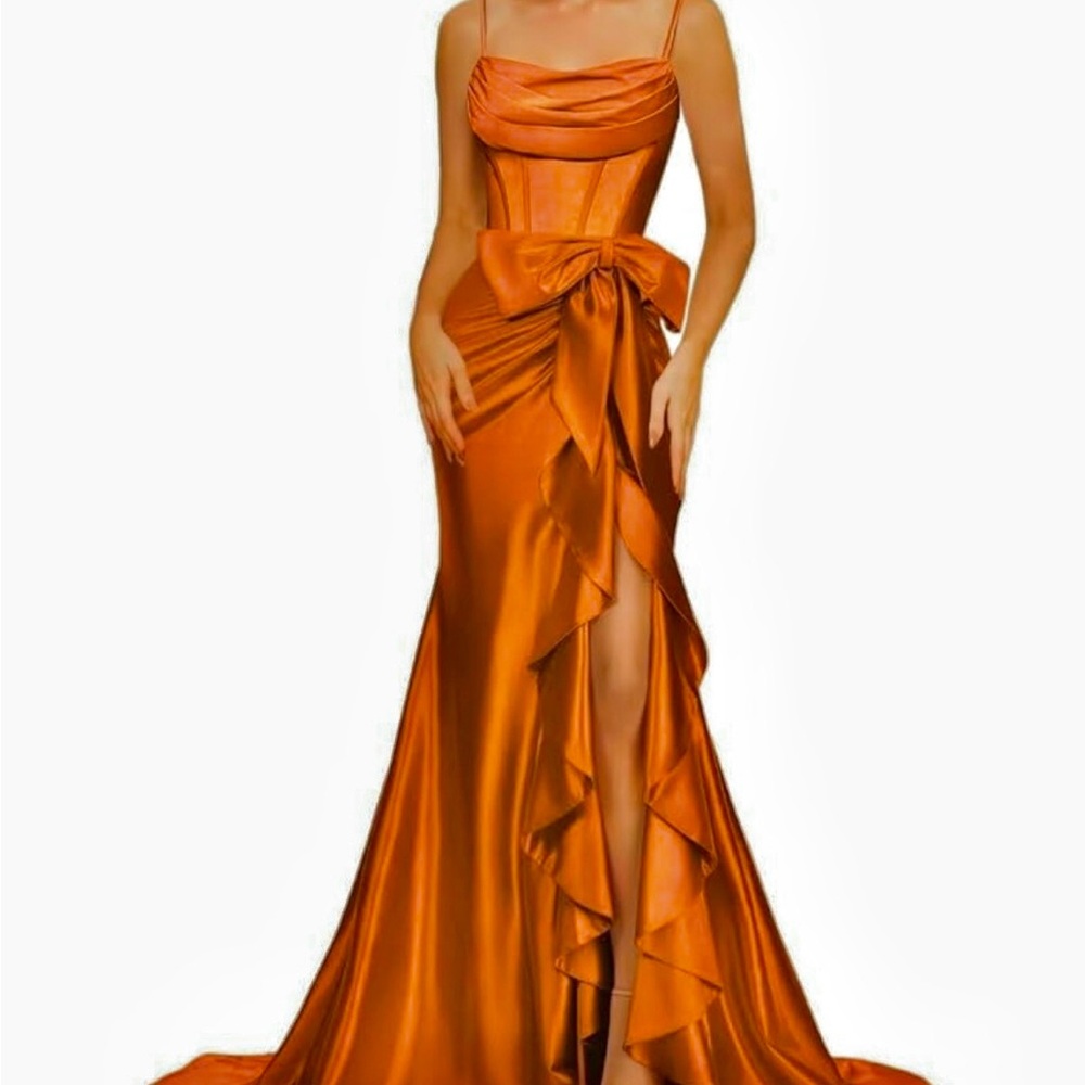 Elegant Orange Satin Evening Gown